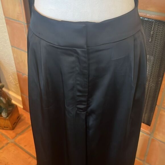 EXPRESS Black High Waist Wide Leg Satin Pleated Pant, size 16S (SHORT) - Picture 2 of 10